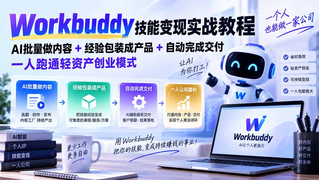 Workbuddy技能变现实战教程：AI批量做内容+经验包装成产品+自动完成交付，一人跑通轻资产创业模式-米壳知道—知识分享平台