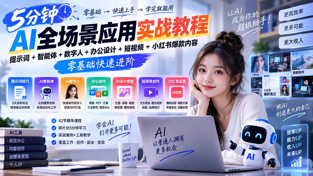 AI全场景应用实战教程｜提示词+智能体+数字人+办公设计+短视频+小红书爆款内容，零基础快速进阶-米壳知道—知识分享平台