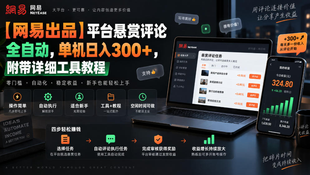 【网易出品】平台悬赏评论全自动，单机日入300+，附带详细工具教程【揭秘】-米壳知道—知识分享平台