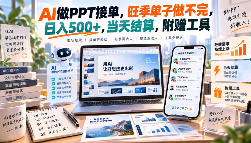 AI做PPT接单，旺季单子做不完，日入500+，当天结算，附赠工具【揭秘】-米壳知道—知识分享平台