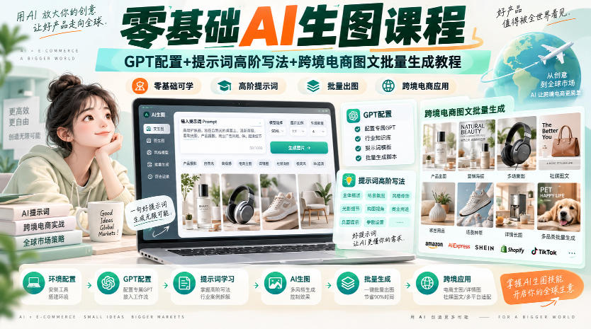 零基础AI生图课程，GPT配置+提示词高阶写法+跨境电商图文批量生成教程-米壳知道—知识分享平台