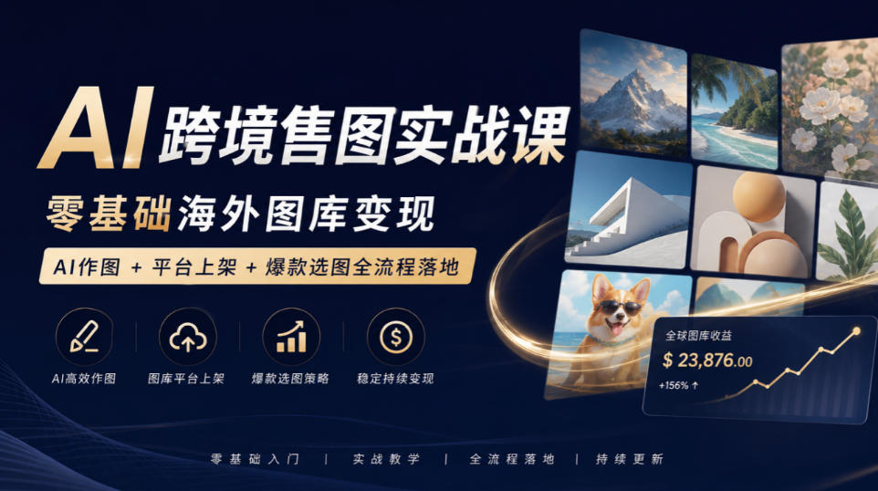 AI跨境售图实战课，零基础海外图库变现，AI作图+平台上架+爆款选图全流程落地-米壳知道—知识分享平台