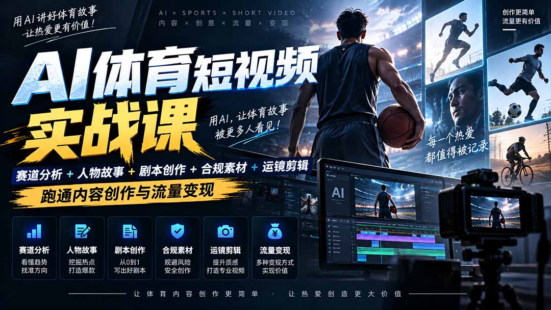 AI体育短视频赛道顶级玩法｜赛道分析+人物故事+剧本创作+版权处理+运镜剪辑，跑通流量变现-日赚1K+-米壳知道—知识分享平台