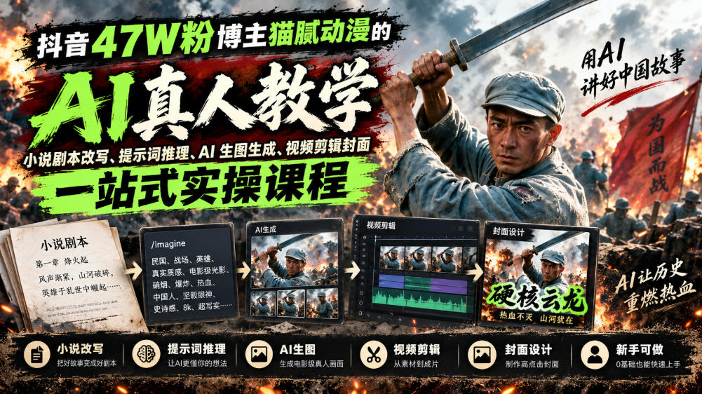 抖音47W粉博主猫腻动漫的AI真人漫剧教学，小说剧本改写、提示词推理、AI生图生成、视频剪辑封面一站式实操课程-米壳知道—知识分享平台