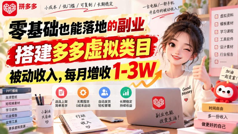 零基础也能落地的副业，搭建多多虚拟类目被动收入，每月增收1-3W【揭秘】-米壳知道—知识分享平台