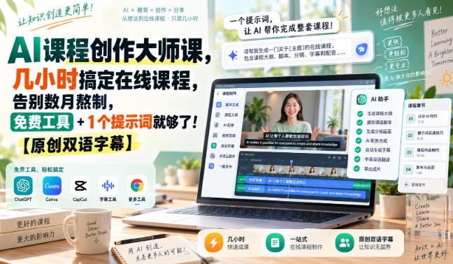 AI课程创作大师课，几小时搞定在线课程，告别数月熬制，免费工具+1个提示词就够了！【原创双语字幕】-米壳知道—知识分享平台