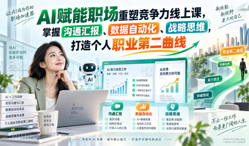 AI赋能职场重塑竞争力线上课，掌握沟通汇报、数据自动化、战略思维，打造个人职业第二曲线-米壳知道—知识分享平台