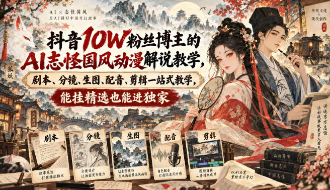 抖音10W粉丝博主满堂诡事的AI志怪国风动漫解说教学，剧本、分镜、生图、配音、剪辑一站式教学，能挂精选也能进独家​-米壳知道—知识分享平台