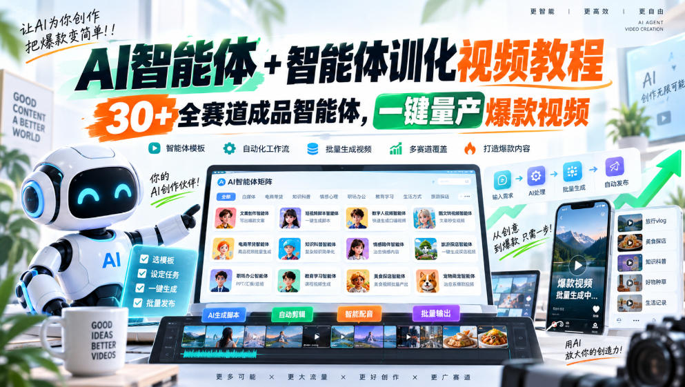 AI智能体+智能体训化视频教程，30+全赛道成品智能体，一键量产爆款视频-米壳知道—知识分享平台