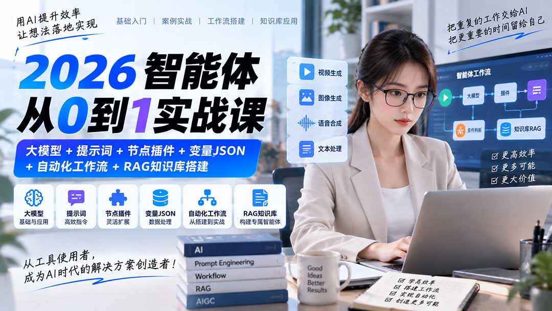 2026智能体从0到1实战课｜大模型+提示词+节点插件+变量JSON+自动化工作流+RAG知识库搭建-米壳知道—知识分享平台