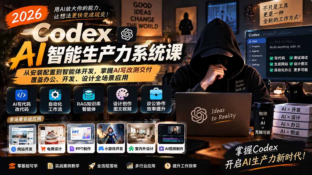 2026 Codex AI智能生产力系统课-更新｜从安装配置到智能体开发，掌握AI写改测交付，覆盖办公、开发、设计全场景应用-米壳知道—知识分享平台