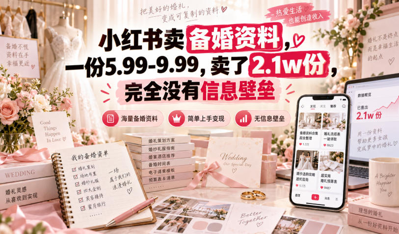 小红书卖备婚资料,一份5.99-9.99,卖了2.1w份,完全没有信息壁垒-米壳知道—知识分享平台