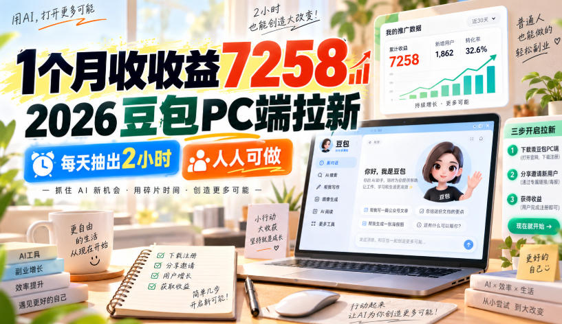 1个月收收益7258,2026豆包PC端拉新,每天抽出2小时,人人可做-米壳知道—知识分享平台