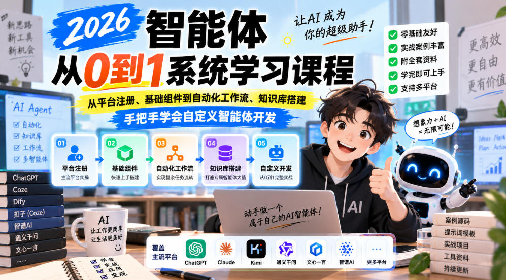 2026智能体从0到1系统学习课程,从平台注册、基础组件到自动化工作流、知识库搭建,手把手学会自定义智能体开发-米壳知道—知识分享平台