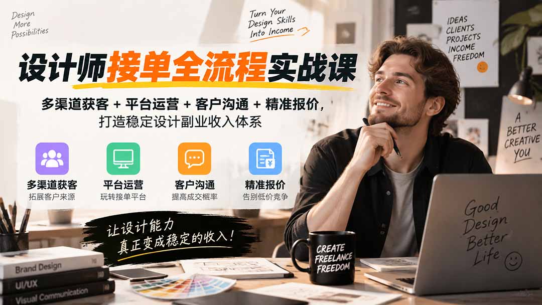设计师接单全流程实战课-无水印｜多渠道获客+平台运营+客户沟通+精准报价，打造稳定设计副业收入体系-米壳知道—知识分享平台
