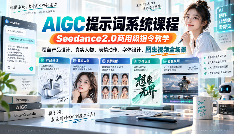 AIGC提示词系统课程，Seedance2.0商用级指令教学，覆盖产品设计、真实人物、表情动作、字体设计、图生视频全场景-米壳知道—知识分享平台