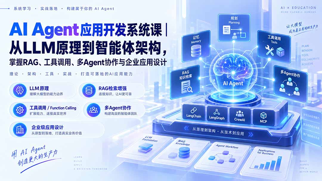 AI Agent应用开发系统课-179节｜从LLM原理到智能体架构，掌握RAG、工具调用、多Agent协作与企业应用设计-米壳知道—知识分享平台