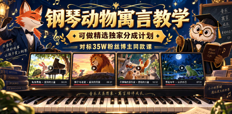 钢琴动物寓言教学，可做精选独家分成计划，对标35W粉丝博主同款课-米壳知道—知识分享平台