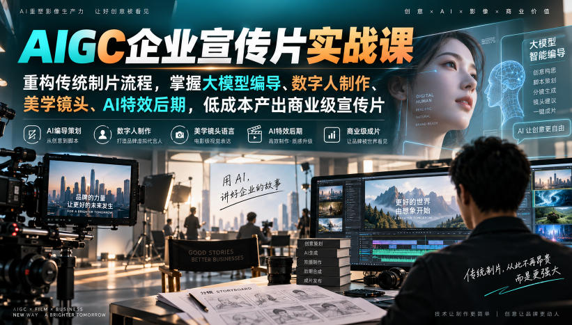 AIGC企业宣传片实战课，重构传统制片流程，掌握大模型编导、数字人制作、美学镜头、AI特效后期，低成本产出商业级宣传片-米壳知道—知识分享平台