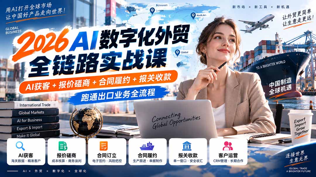 2026AI数字化外贸全链路实战课：AI获客+报价磋商+合同履约+报关收款，跑通出口业务全流程-米壳知道—知识分享平台