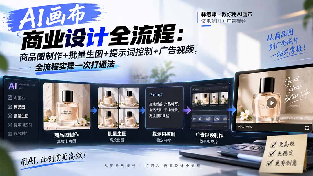 AI画布商业设计全流程：商品图制作+批量生图+提示词控制+广告视频，全流程实操一次打通法-米壳知道—知识分享平台