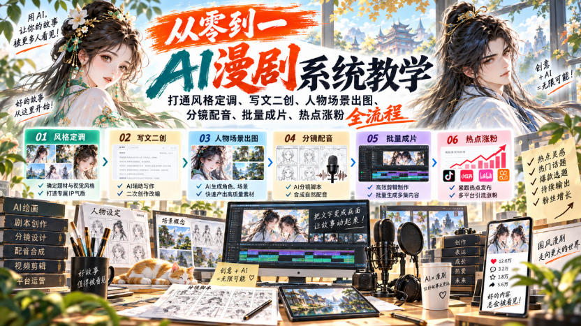 从零到一AI漫剧系统教学，打通风格定调、写文二创、人物场景出图、分镜配音、批量成片、热点涨粉全流程-米壳知道—知识分享平台