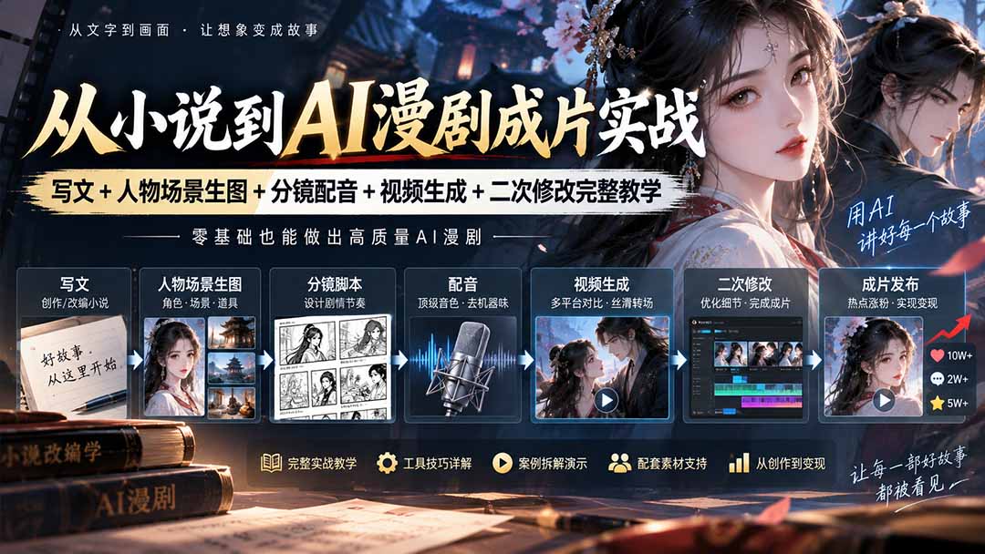 从小说到AI漫剧成片实战：写文+人物场景生图+分镜配音+视频生成+二次修改完整教学-米壳知道—知识分享平台