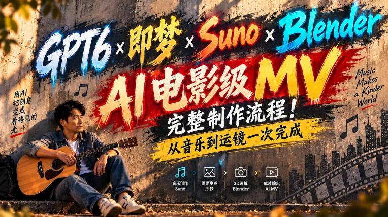 GPT6×即梦×Suno×Blender｜AI电影级MV完整制作流程！从音乐到运镜一次完成！-米壳知道—知识分享平台