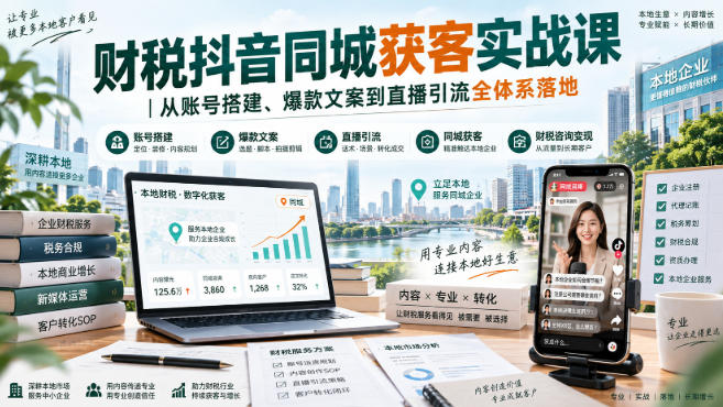 财税抖音同城获客实战课｜从账号搭建、爆款文案到直播引流全体系落地-米壳知道—知识分享平台