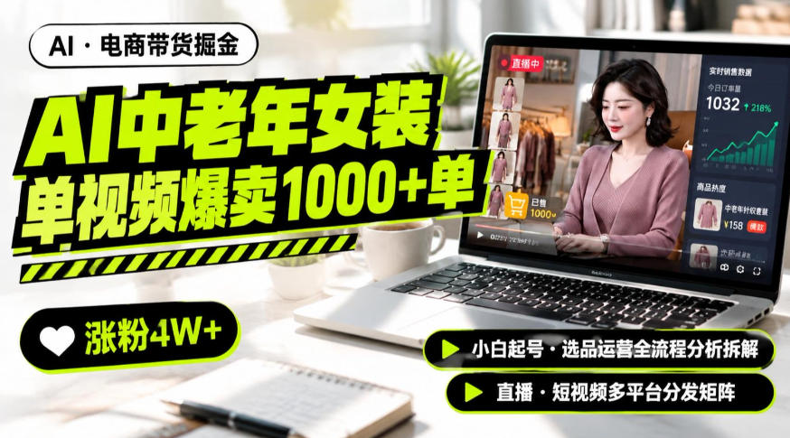 AI中老年服装带货赛道新玩法，一个视频卖出1000多单涨粉4W+，小白起号选品运营全流程分析拆解-米壳知道—知识分享平台