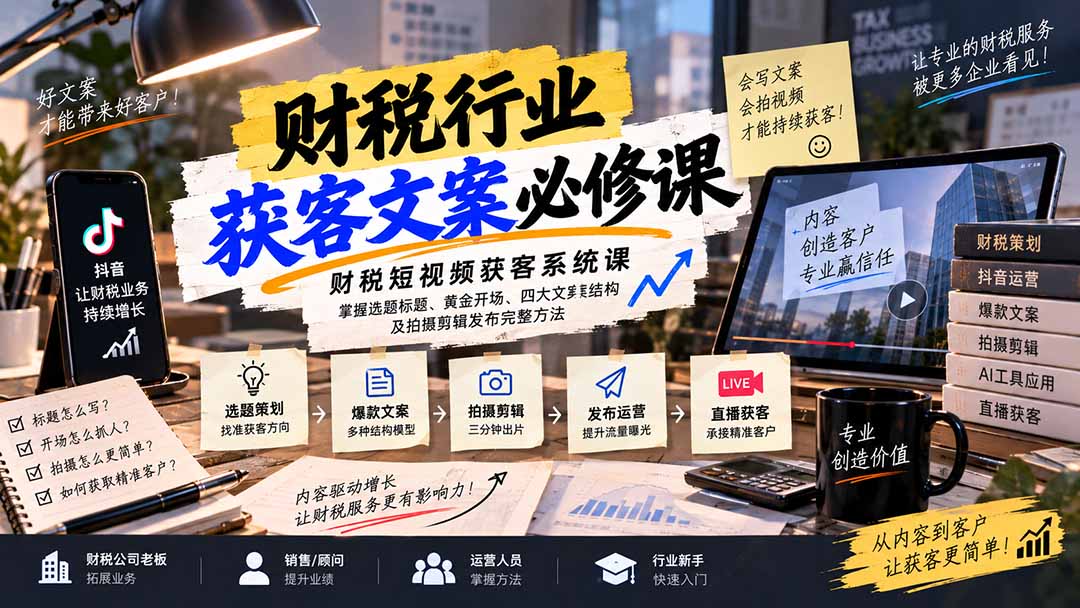 财税短视频获客系统课:掌握选题标题、黄金开场、四大文案结构及拍摄剪辑发布完整方法-米壳知道—知识分享平台