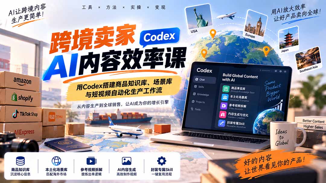 跨境卖家AI内容效率课:用Codex搭建商品知识库、场景库与短视频自动化生产工作流-米壳知道—知识分享平台