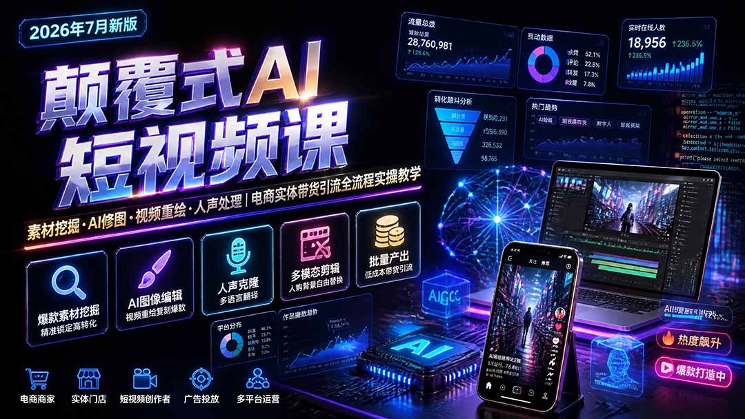 颠覆式AI短视频课-更新|素材挖掘,AI修图,视频重绘,人声处理|电商实体带货引流全流程实操教学-米壳知道—知识分享平台