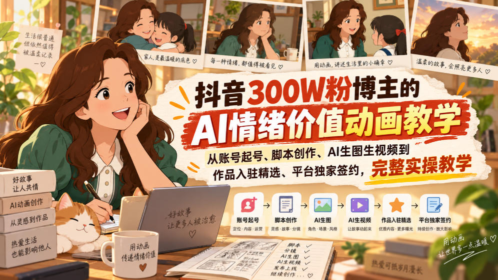 抖音300W粉博主的AI情绪价值动画教学，从账号起号、脚本创作、AI生图生视频到作品入驻精选、平台独家签约，完整实操-米壳知道—知识分享平台