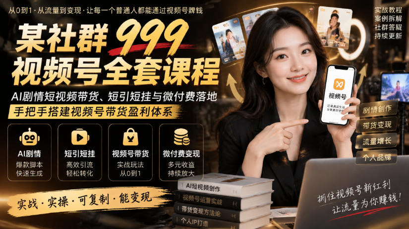 某社群999视频号全套课程，AI剧情短视频带货、短引短挂与微付费落地，手把手搭建视频号带货盈利体系-米壳知道—知识分享平台