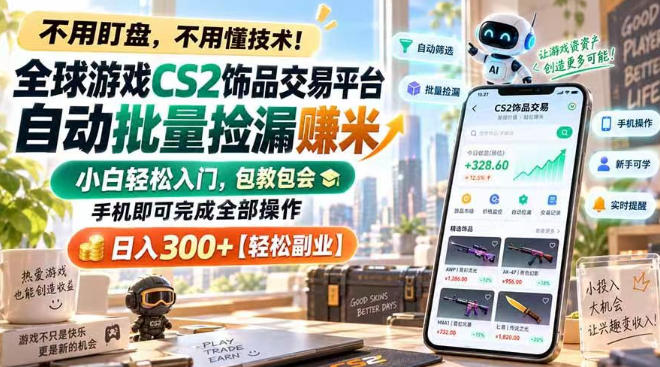 全球游戏CS2饰品交易平台自动批量捡漏賺米，小白轻松入门，包教包会，手机即可完成全部操作，日入300+【揭秘】-米壳知道—知识分享平台