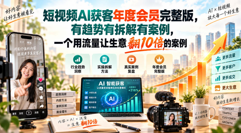 短视频AI获客年度会员完整版，有趋势有拆解有案例，一个用流量让生意翻10倍的案例-米壳知道—知识分享平台