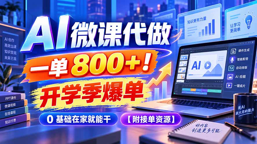 AI 微课代做，一单 800+！开学季爆单，0 基础在家就能干【附接单资源】-米壳知道—知识分享平台