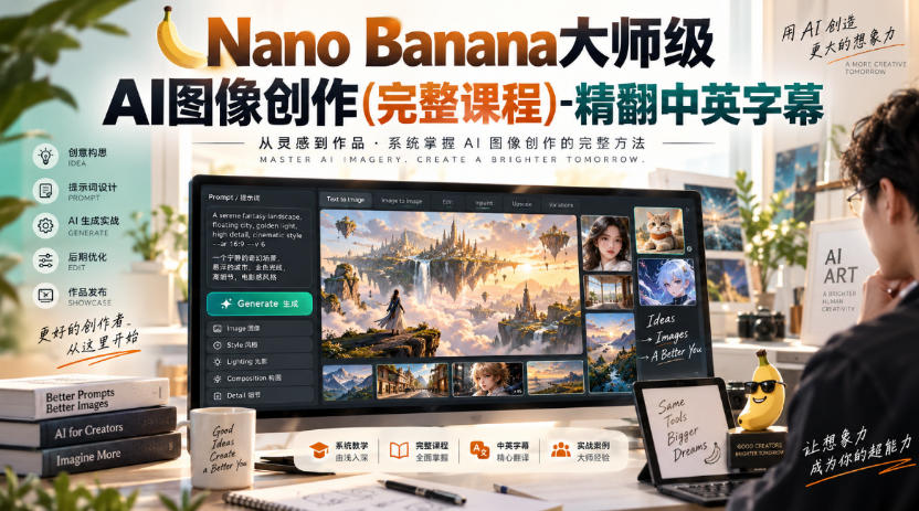 【无水印】Nano Banana大师级AI图像创作(完整课程)-精翻中英字幕-米壳知道—知识分享平台