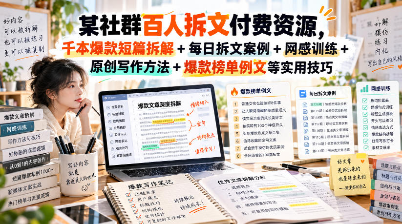 某社群百人拆文付费资源，千本爆款短篇拆解+每日拆文案例+网感训练+原创写作方法+爆款榜单例文等实用技巧(持续更新)-米壳知道—知识分享平台