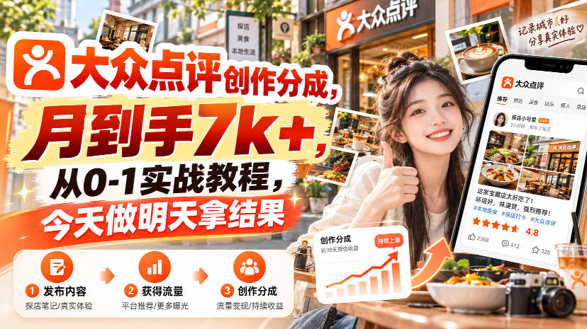 大众点评创作分成，月到手7k+，从0-1实战教程，今天做明天拿结果-米壳知道—知识分享平台