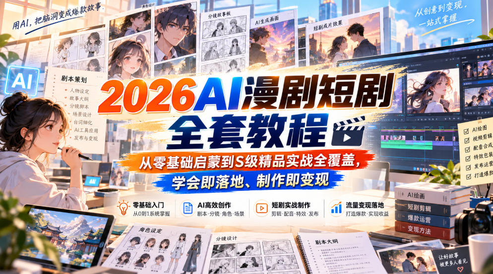2026AI漫剧短剧全套教程，从零基础启蒙到S级精品实战全覆盖，学会即落地、制作即变现-米壳知道—知识分享平台