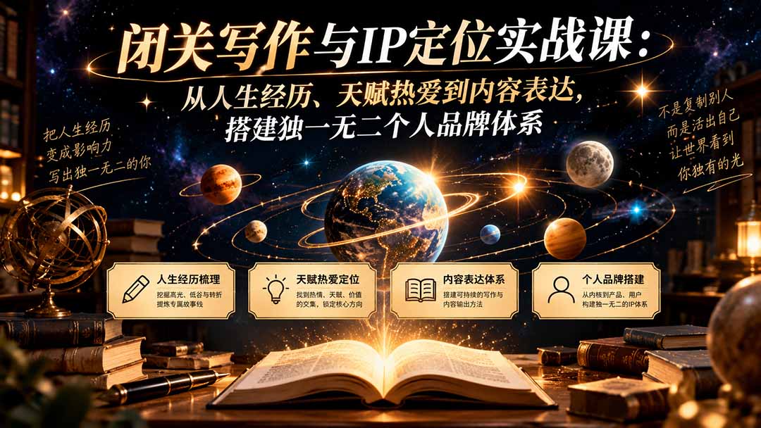 闭关写作与IP定位实战课：从人生经历、天赋热爱到内容表达，搭建独一无二个人品牌体系-米壳知道—知识分享平台