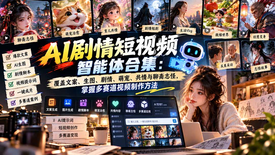 【无水印】AI剧情短视频智能体合集：覆盖文案、生图、剧情、萌宠、共情与聊斋志怪，掌握多赛道视频制作方法-米壳知道—知识分享平台
