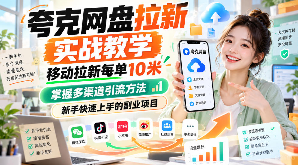 夸克网盘拉新实战教学，移动拉新每单10米，掌握多渠道引流方法，新手快速上手的副业项目-米壳知道—知识分享平台