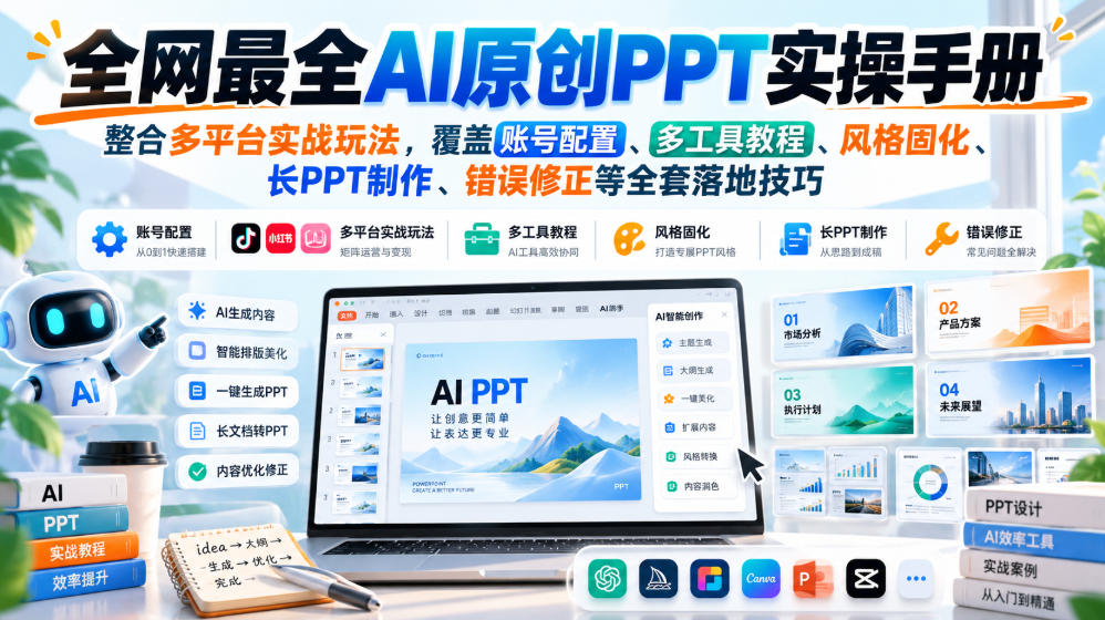 全网最全AI原创PPT实操手册，整合多平台实战玩法，覆盖账号配置、多工具教程、风格固化、长PPT制作、错误修正等全套落地技巧-米壳知道—知识分享平台