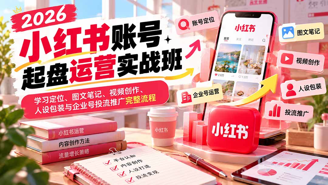2026小红书账号起盘运营实战班：学习定位、图文笔记、视频创作、人设包装与企业号投流推广完整流程-米壳知道—知识分享平台
