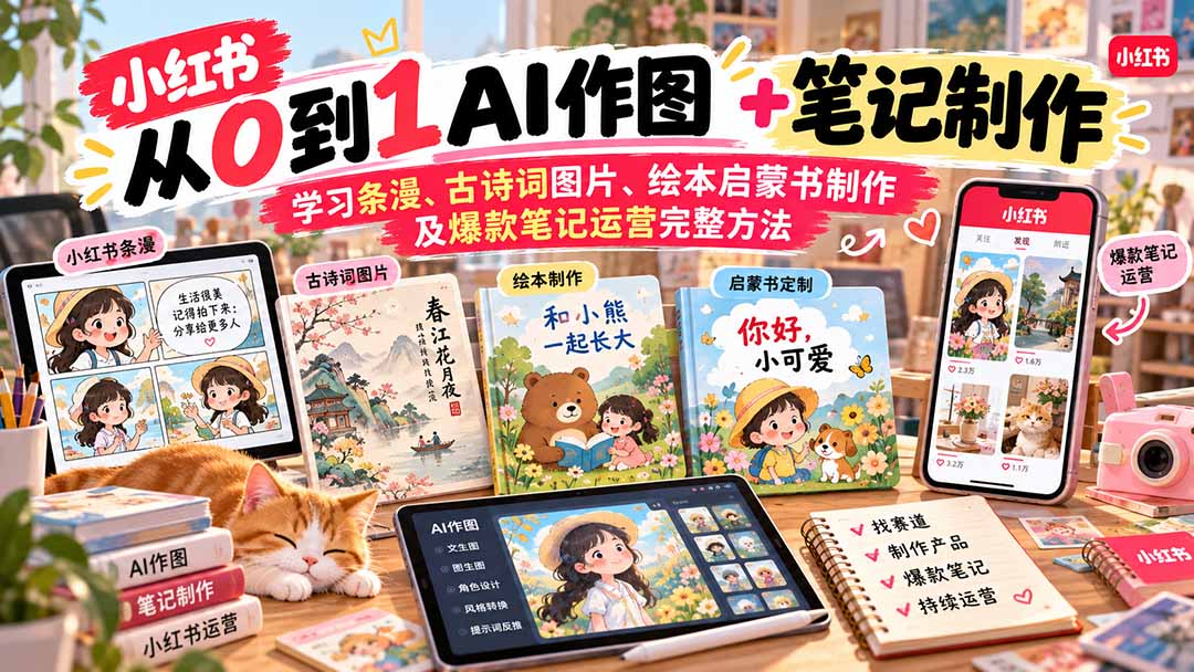 2026小红书AI内容创作从0到1：学习条漫、古诗词图片、绘本启蒙书制作及爆款笔记运营完整方法-米壳知道—知识分享平台