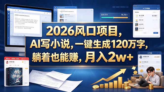2026 风口项目，AI 写小说，一键生成 120 万字，躺着也能赚，月入 2w +-米壳知道—知识分享平台