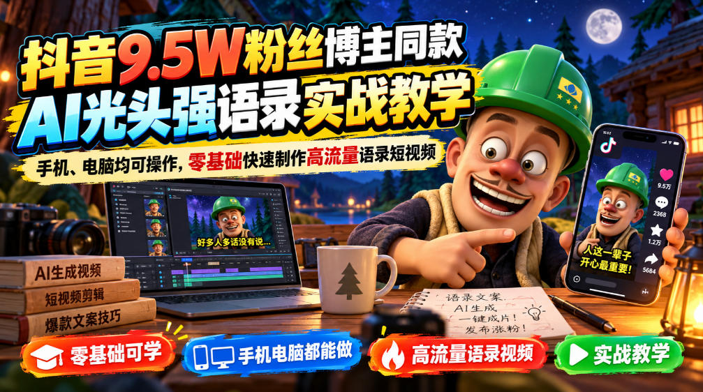 抖音9.5W粉丝博主同款AI光头强语录实战教学，手机、电脑均可操作，零基础快速制作高流量语录短视频-米壳知道—知识分享平台